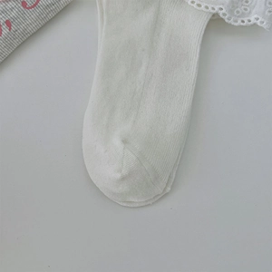 Detailed macro view of white ribbed cotton socks featuring delicate eyelet lace trim