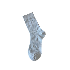 Light gray hollow-out flower crew socks with breathable mesh and ribbed cuffs