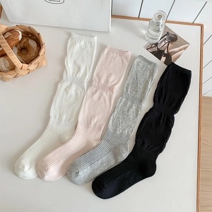 Women Slouch Socks Cotton Ribbed Breathable Japanese JK Style Solid Color Mid Calf Fashionable Lightweight
