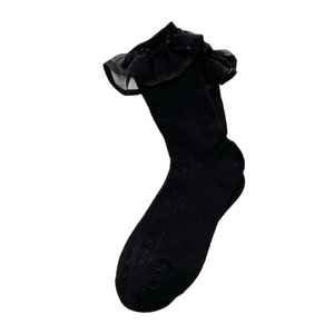 Black lace ruffle socks with breathable mesh hollow design and layered frill trim