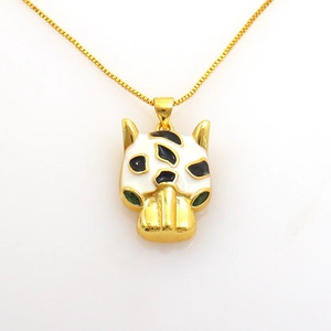 Hip hop leopard pendant necklace with white enamel, green eyes and gold box chain