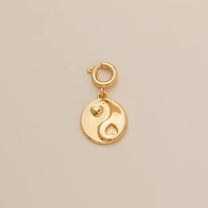 18K gold plated celestial pendant with yin yang hearts and spring clasp fastener