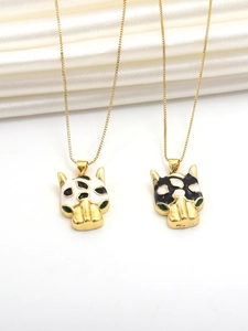 Hip hop leopard pendant necklace in gold plating with black and white enamel details