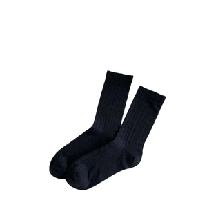 Classic black ribbed crew socks for women featuring breathable mesh knit and elastic cuffs