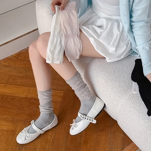 Japanese style slouch socks in grey white and pink with vertical knit texture details