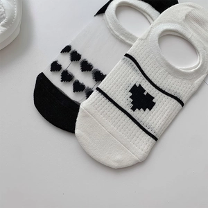 Détail de maille respirante à motifs de cœurs et silicone antidérapant sur chaussettes