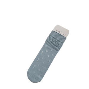 Light blue mesh knit ballet socks with hollow flower pattern and ribbed cuffs