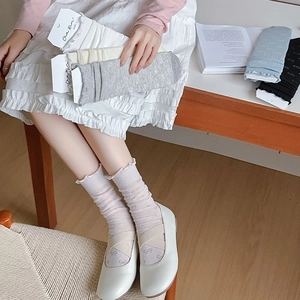 Chaussettes de style ballet avec nœuds et bords à volants en cinq coloris variés
