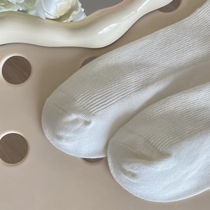 Detailed close-up of white ribbed lace socks with premium soft texture and elegant knit