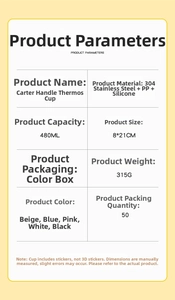 Detailed specification chart for 480ml stainless steel thermal bottle with dimensions