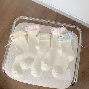 Chaussettes Mi-Mollet Douces Pour Femmes En Tricot De Coton À Rebord À Carreaux Noeud Style JK Japonais Respirant Mode