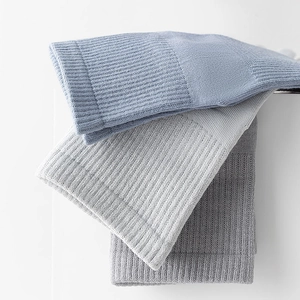 Detail of ribbed cuffs and soft knit texture on these solid color cotton five-toe socks