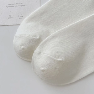 Détail de chaussettes en maille blanche montrant la texture et les coutures de qualité
