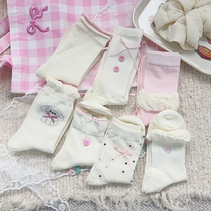 Calzini A Metà Polpaccio Da Donna Stile Giapponese Cotone Pizzo Fiocco Ricamo Cuore JK Lolita Calzini Dolci