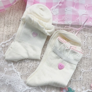 Calze a pois rosa con ricamo a cuore e bordo in pizzo arricciato dolce per donna