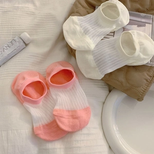 Calze invisibili in cotone rosa e bianco con trama a costine e silicone antiscivolo