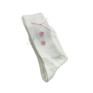 Calze bianche a coste con fiocchi rosa e graziosi bottoni in stile Lolita