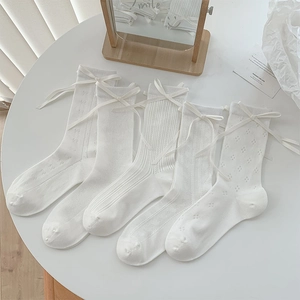 Lot de 5 paires de chaussettes blanches en maille avec nœuds et motifs cœur doux