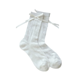 Chaussettes blanches en maille ajourée avec nœuds en soie pour femmes style japonais