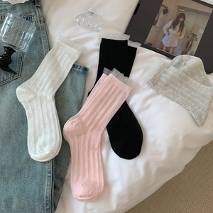 Chaussettes Mi Mollet Dentelle Femmes Coton Maille Respirantes Ajourées Style Japonais Doux Mode