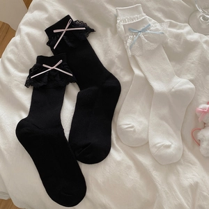 Chaussettes Lolita Avec Bordure En Dentelle Et Nœud Coton Tricot Côtelé Style Japonais JK Accessoires Doux Pour Femmes