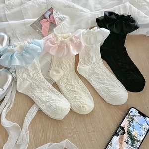 Chaussettes Lolita À Volants Coton Motif Coeur Noeud Satin Doux Style Japonais Femmes