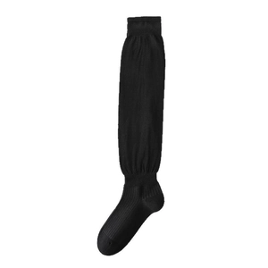 Classic black ribbed knit slouch socks for women, loose fit mid-calf length hosiery