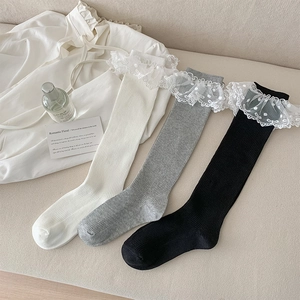 Chaussettes Mi-mollet Femmes Coton Côtelé Dentelle Douce Pois Maille Style Japonais JK Lolita Chaussettes Hautes