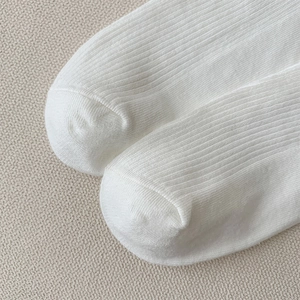 Gros plan de chaussettes blanches en coton côtelé avec texture douce et coutures