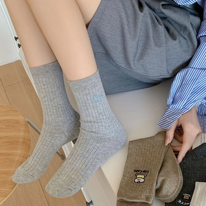 Japanese style cute cherry socks with embroidery for women in grey and brown colors