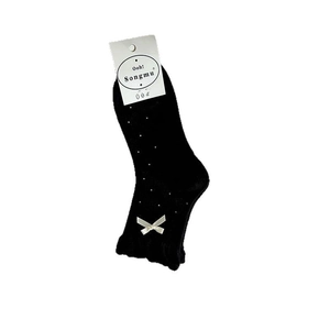 Calzini neri a pois in stile giapponese con fiocco bianco e bordo in pizzo dolce