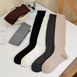 Women Knee High Slouch Socks Cotton Ribbed Knit Solid Color Breathable Preppy Style Japanese JK Calf Stockings Casual