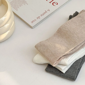 Close-up of ribbed cotton knee-high socks in khaki and grey showing soft knit texture