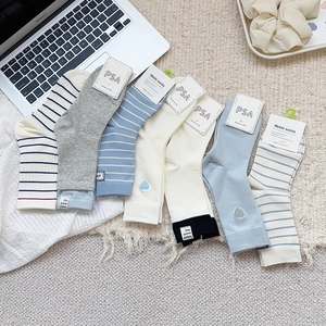 7-pack of Japanese style striped and heart embroidered mid-calf socks in various colors