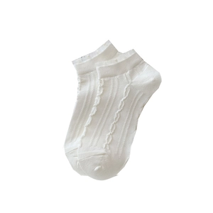 White Japanese style low cut socks with sweet lace trim and hollow out heart patterns