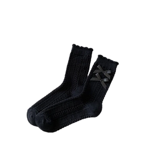 Chaussettes hautes noires avec nœuds et dentelle ondulée pour un style ballet JK mignon