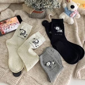 Chaussettes Mi-Mollet Femmes Tricot Mélange Coton Motif Chien Dessin Animé Lettre Love Puppy Quotidien Casual Chaud Hiver Automne