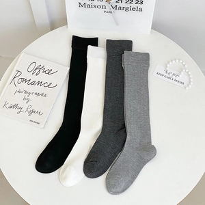 Chaussettes Mi-Mollet Femmes Coton Côte Genou Chaussettes Longues Style Japonais JK Couleur Unie Respirant Élastique Mode