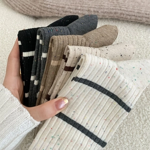 Detail of five-pair striped cotton socks set in assorted colors with knit texture