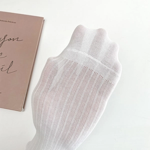 Detailed close-up of white mesh men's socks with vertical stripes and reinforced toes