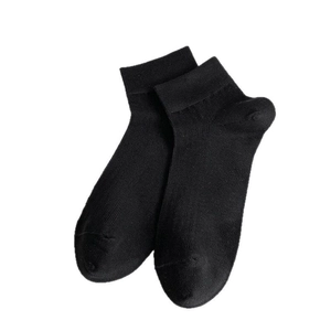 Men's mesh breathable cotton ankle socks in solid black color for casual summer wear