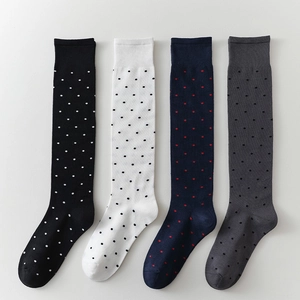 Chaussettes Mi-Mollet À Pois Pour Femmes Tricot De Coton Respirant Rétro Style Japonais Slouchy Mi-Bas Mode Douce