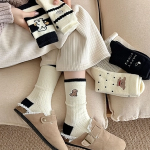 Chaussettes mignonnes en laine chiot à pois avec rayures style japonais pour l'hiver