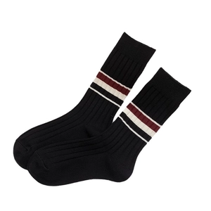 British style thick cotton crew socks with red and white stripes on black background
