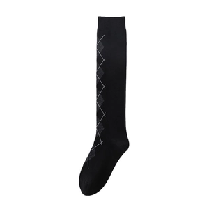 Japanese style black argyle knee high socks with classic gray and white diamond pattern