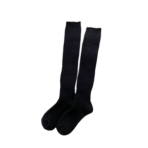 Black vertical ribbed knit calf socks for women with thick warm fleece lining for winter
