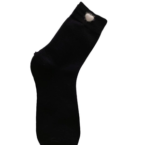 Chic grey mid-calf socks with white plush heart detail in minimalist Korean style