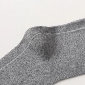 Close-up of reinforced heel and high-density knit texture on grey over-knee socks
