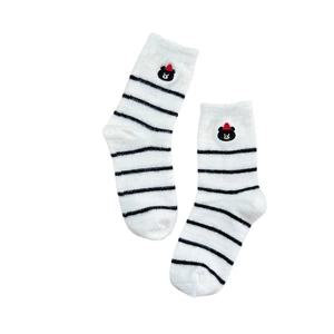 Cute embroidered dog socks featuring black stripes and warm thermal knit for winter