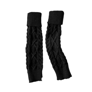 Jambières noires classiques en tricot torsadé avec poignets côtelés pour femmes